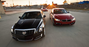 2012-bmw-335i-sport-2013-cadillac-ats-2013-mercedes-benz-c350-sport-front-end-in-motion